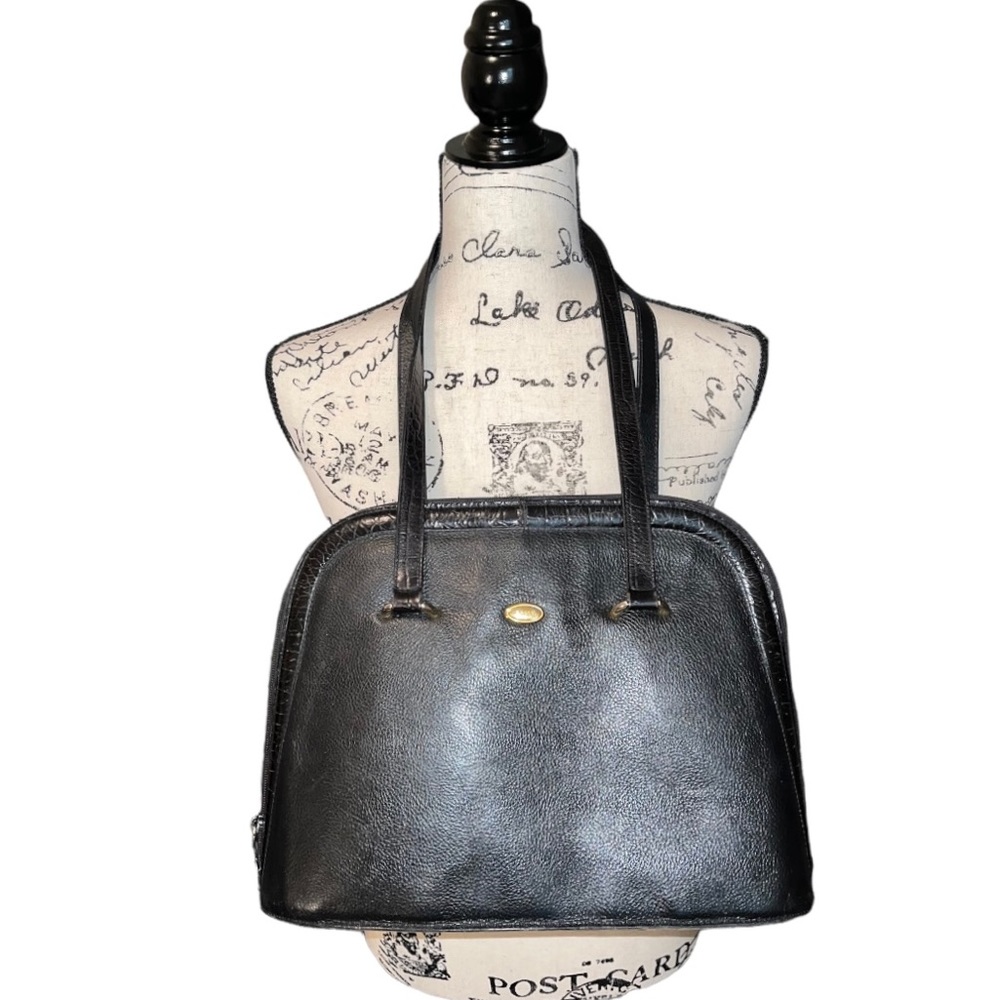 BALLY Vintage Black Italian Leather Dome Satchel Purse Bag
